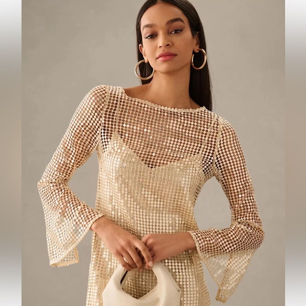 Anthropologie Cream Lace Mini Dress